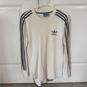 Dirty adidas White Long Sleeve Tee with Black Stripes - needs cleaned